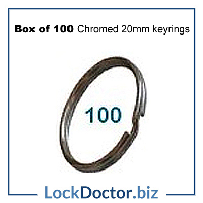 Box of 100 Chromed 20mm keyRINGS from lockdoctorbiz