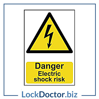 KMAS4670 Danger Electric Shock Risk 200mm x 300mm PVC Self Adhesive Sign