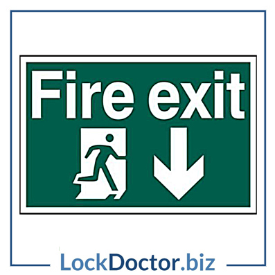 KMAS4690 Fire Exit DOWN 200mm x 300mm PVC Self Adhesive Sign