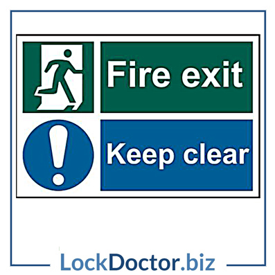 KMAS4696 Fire Exit Keep Clear 200mm x 300mm PVC Self Adhesive Sign